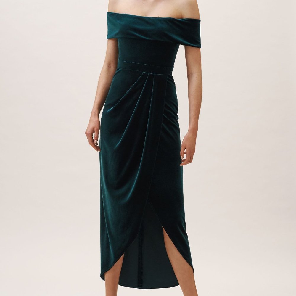 BHLDN Anthropologie Green Velvet Edison Dress - Size 6
